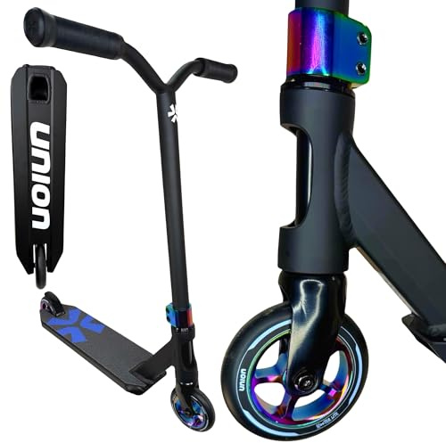 F26 Union Base Lite Patinete de acrobacias para skatepark, Pumptrack I Trick I Tret Roller para pequeños principiantes (negro/arco iris, talla XS = altura = 63 cm)