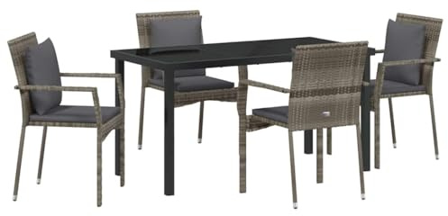 KKgypkn Gruppo da pranzo in rattan sintetico per terrazza con cuscino, 5 pezzi, grigio – Mobili da giardino moderni per esterni