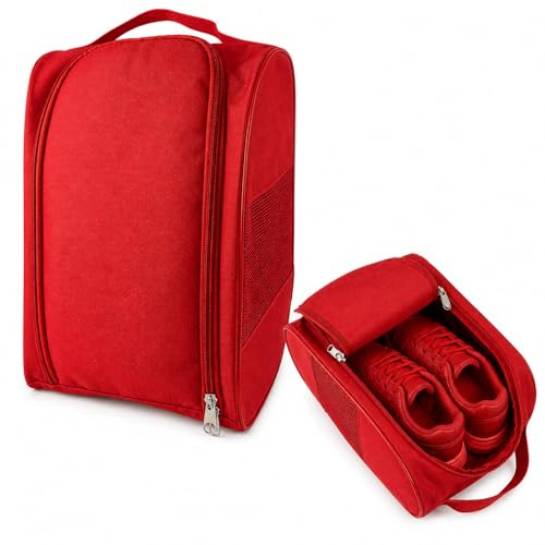 Waterproof Red Foldable Shoe Bag with Ventilation for Travel Storage - Durable Sports Gear Organiser for Football, Golf, Rugby Boots and Trainers, Compact Design for Men, Women, Boys and Girls