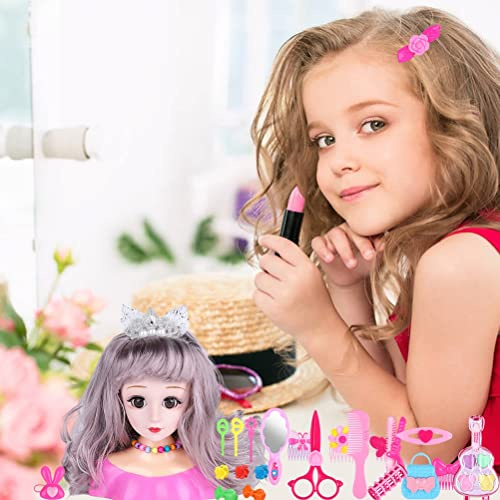 Rcniso Muñecas de Maquillaje de Peluquería, 25 Piezas, Modelo Elegante, Juego para Niñas, Material, Cabeza de Muñeca de Plástico, Juguetes para Aprender a Peinar y Maquillar para Niños (Máquina de