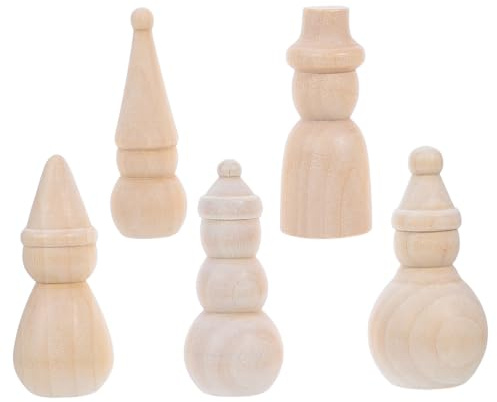 ibasenice 5 pezzi di bamboline di legno a forma di pupazzo di neve non rifinite - Bamboline di legno non dipinte, figure di pupazzo di neve vuote per Natale, graffiti, pittura, artigianato, progetti