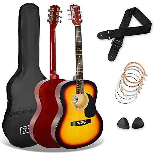 3rd Avenue 4/4 Westerngitarren-Set mit Stahlsaiten, für Anfänger – 6 Monate KOSTENLOSER Unterricht, Tasche, Plektren und Ersatzsaiten – in Sunburst