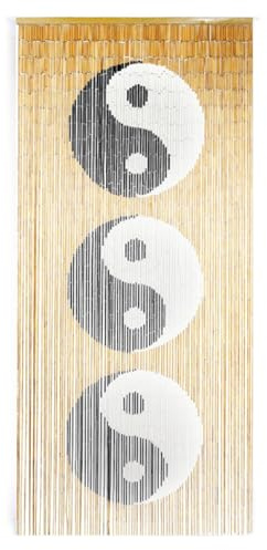 TACHILC Ying Yang Cortina de Cuentas de bambú, Cuentas Colgantes para Puerta, Cuentas de bambú para Puerta, 90 x 198 cm, 90 hebras