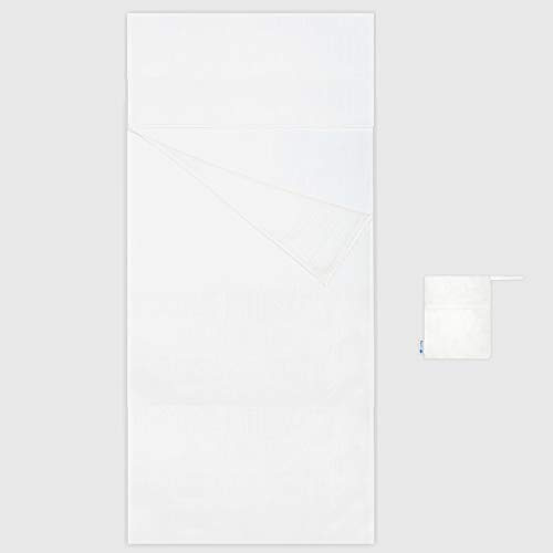 Vagabag - Saco Sábana de Dormir - Sábana de Seda Ultraligera 97g - cómoda 85x220 cm y Suave: 100% Seda Natural - Compartimento para Almohada - para Acampada y Cualquier Viaje (Blanco Concha)