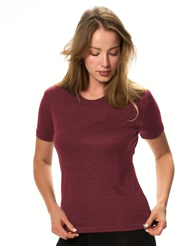 Merino.tech T-Shirt Merinos - sous Vetement Merinos Femme 100% Laine Mérinos pour Femme (Small, Burgundy Wine Crewneck)