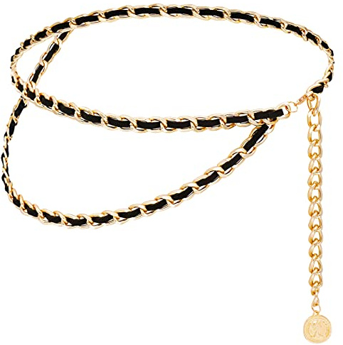 HIQUACC Leather Chain Belts for Women Layered Metal Waist Chain