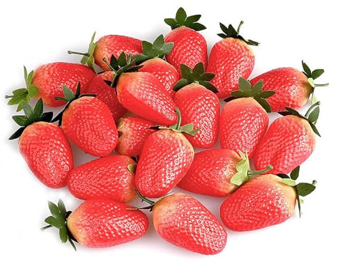 Molyorch 40 Stücke Künstlich Rot Erdbeere, Lebensechte Obst Erdbeere, Kunststoff Erdbeeren Früchte,für Heimdekoration, Partydekoration, Ornamente, Fotografie-Requisiten