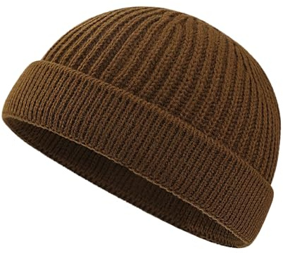 CLAPE Cappello Docker in Maglia Berretto Senza Visiera Invernale Elastico Fisherman Beanie Acrylic Short Beanie Hat Rolled Cuff Knit Hat