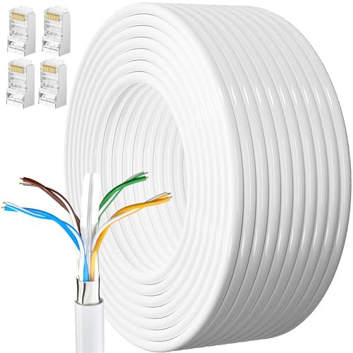 MEIPEK Cable Ethernet 20 Metros, Cat 6 Cable de Red 20m FTP Blindaje Cable a Granel Rj45 Network Cable Gigabit Blanco LAN Alta Velocidad Cable Internet de 250MHz