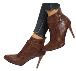 tinetill Stiefeletten Damen Stiletto Absatz Spitze High Heel Strukturiertes Faux Leder Stiefel mit Reißverschluss Mode Elegant Heel Dress Schuhe Herbst Winter Stiefeletten