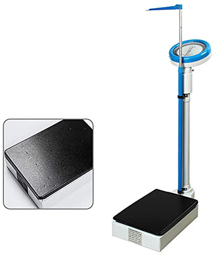 OUSIKA Báscula mecánica de baño, báscula analógica for peso corporal y altura, capacidad de 120 kg, varillas telescópicas de 70-190 cm, sin baterías Balanzas (Color : Black+blue)