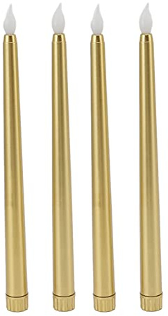 Candelabros de Velas LED sin Llama de Cera Real de 4 Piezas, Vela Eléctrica 3D con Pilas para el Hogar, Boda, Fiesta (Oro)