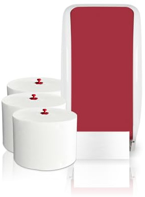 Cosmos Toilettenpapierspender Doppelrollen Set - 1 Spender für Cosmos Toilettenpapierrollen + 360m Toilettenpapier- 3 lagig - Ultra ERGIEBIG wie 26 übliche Rollen - Wandmontage, Weiß/Rot