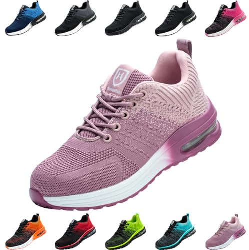 Scarpe Antinfortunistiche Uomo Donna Scarpe da Lavoro Leggere Alte Comode Scarpe Sicurezza Viola EU 38