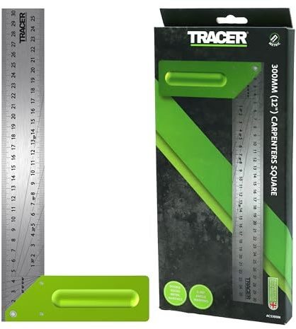 TRACER Carpenters Square 300mm (12 Inch). Carpentry Marking Tool. Try Square with 2 sets of angle lines