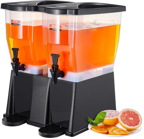 VEVOR Distributeur de Boissons Grande Capacité 2x11 L, Fontaine à Eau avec Robinet Couvercle et Support, en Plastique, Distribution de Jus Limonade Thé Glacé, pour Restaurants, Hôtels, Cafés, Soirées
