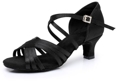Rosefinch Scarpe da Ballo Latino per Le Donne Salsa Scarpe da Ballo Performance Professionale Pratica Scarpe da Ballo Tacco 5cm, Nero 38EU