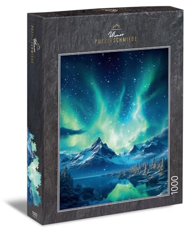 Ulmer Puzzleschmiede - Puzzle a luce polare Notte nordica 1000 pezzi verticale luci settentrionali impressionanti paesaggio nordico
