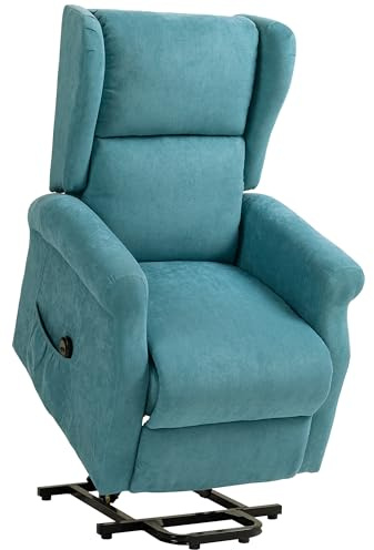 HOMCOM Poltrona Elettrica Alzapersona Reclinabile 135°, Poltrona Relax Elettrica in Tessuto Effetto Lino con Telecomando, Poggiapiedi e 2 Tasche Laterali per Soggiorno, Blu