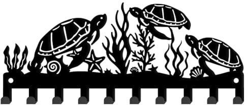 SUPERDANT Porte Clef Mural en Forme de Tortue de Mer Décoratif 10 crochet Noir pour Porte Clé Mural Crochet pour Support Clef Mural pour Laisse de Chien