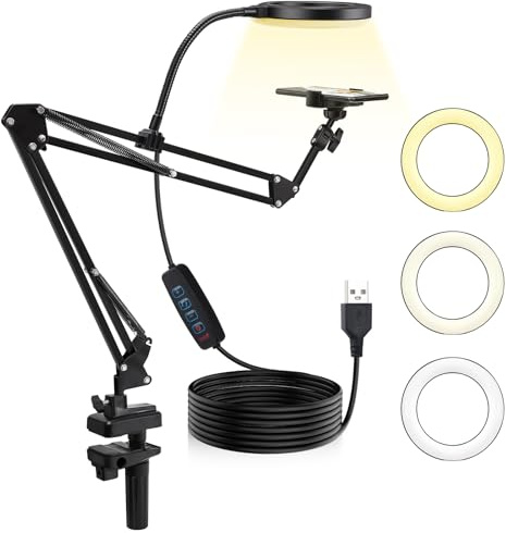 Lnopever 6'' Led Luce Ad Anello Con Supporto Per Telefono,Supporto E Supporto Per Telefono,Scrivania Treppiede Regolabile,Scrivania Con 3 Colori 10 Luminosità Per Selfie,Trucco,Live Streaming