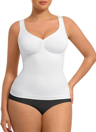 FeelinGirl Women Tank Tops Shapewear: Tummy Control Compression Tank V Neck Seamless Body Shaper Camisole Tops for Women White L
