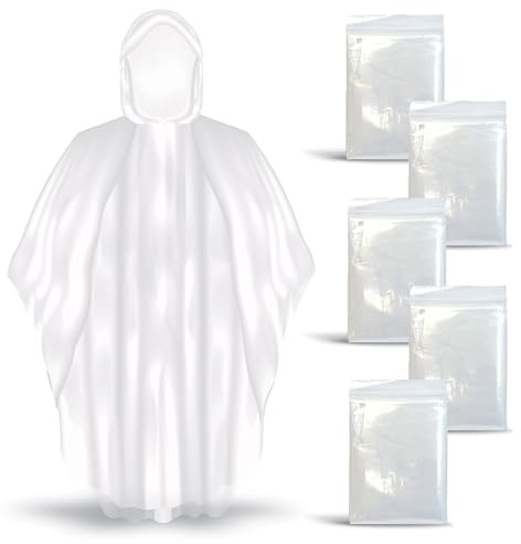 Rain Ponchos Disposable for Men Women, 5 Pcs Clear Family Pack Raincoats with Hood for Disney Travel, Emergency, Outdoors