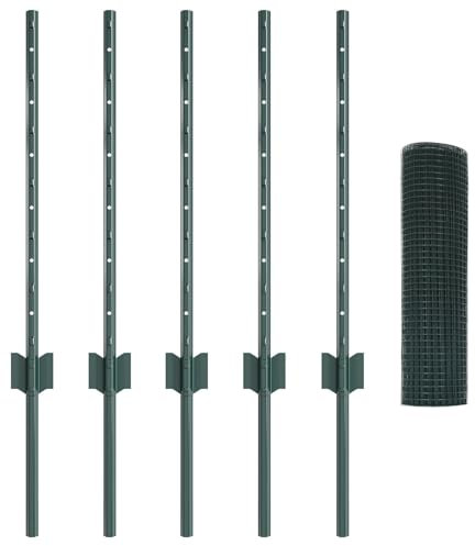 vidaXL Set di Recinzione Verde Verniciato a Polvere in Acciaio | Recinzione Esterna in Metallo Resistente ai Raggi UV Include Maglia e 5 Posti Durevoli Barriera Recinzione per Animali Facile da Mont