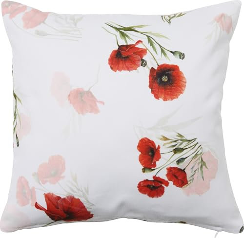 Erwin Müller Kissenhülle, Kissenbezug Mohnblume rot Größe 50x50 cm - robuste, strapazierfähige Qualität, mit Reißverschluss