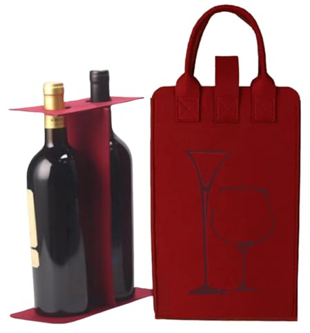Bottle Bag Felt Wine Tote Bag Holder with Handles,Double Wine Window Bags, Portable Bottle Bag for Whiskey Pouch Double Tote, Reusable for Any Occasion