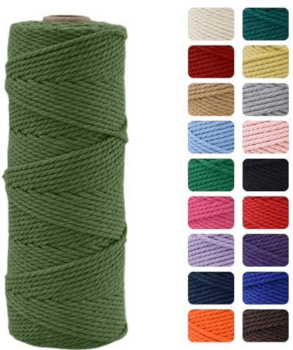 MOMAHUA 2mm Cotone Macramè 100% Naturale,Verde Avocado 100m Filato Non Sbiancato Senza Chimici per DIY, Bomboniere, Decorazioni - Cordame in Cotone per Crafts