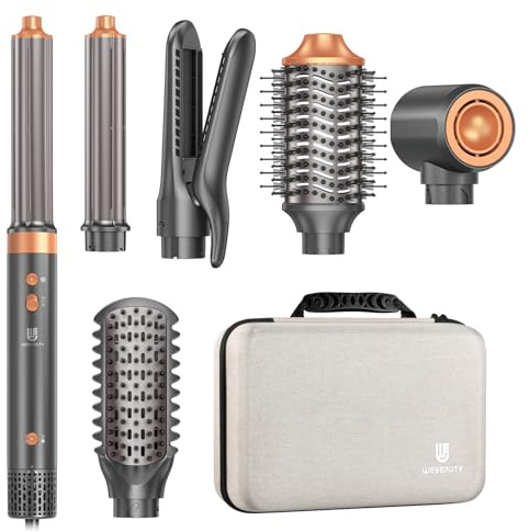 Hair Dryer Brush Air Styler: Dual Voltage 7 in 1 Ionic Multi Styling Tools with Hot Air Straightener, Auto Wrap Curlers, Frizz-Free Volumizer, Fast Blow Drying Curling Straightening and Smoothing