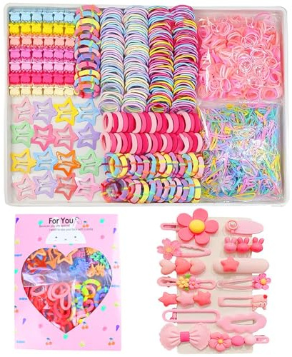889pcs Hair Accessories for Girls Kids, Toddler Baby Hairclips Bobbles | Colorful Hair Bobbles Elastic Ponytail Holders Toddler Hairbands for Thick Hair & Thin, with Organizer Box