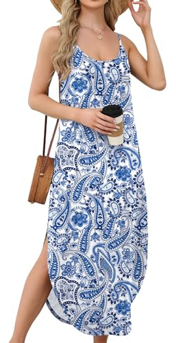 WIHOLL Summer Dresses for Women Vest Dress with Adjustable Ladies Midi Sundress with Pocket Elegant