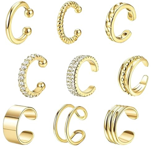CHAOTEMAI 9 Pièces Faux Piercing Oreille Réglable Ear Cuff Boucle d'Oreille Clip Boucle Oreille Sans Trou Design Minimaliste Earcuff Femme Finition Lisse pour Fêtes Mariages Saint Valentin