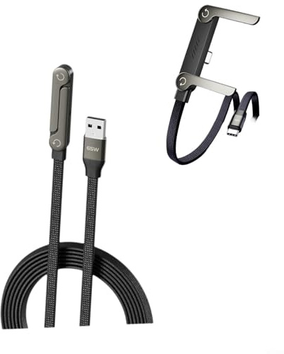 Seitenständiges Handy-Ladegerät, 240W Schnellladung, 2-in-1 USB C Unsichtbarer Ladegerätehalter, 1,5m/4,9ft Länge Kabel mit Eingebautem Handyständer für Smartphones und Tablets (65W A-C)