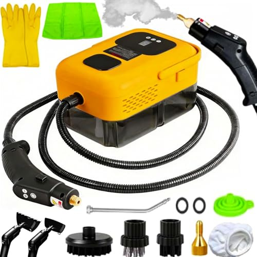 Limpiador de Vapor con Accesorios, 9 Velocidades 2500W Vaporeta Limpieza de Mano, Portátil Multiusos Vaporeta Limpieza Hogar Potente para Muebles de Cocina, Baño, Automóvil, Piso, Sofá (amarillo)