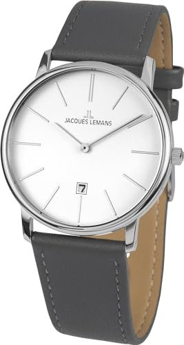 JACQUES LEMANS Herren Analog Quarz Uhr mit Leder Armband 1-2003B