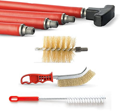BARETTO Kit de Ramonage Cheminée, Kit de Nettoyage de Conduit à Fumée, Rallonges de 10 Mètres avec Coude à 45°, Brosse en Acier (Ø 180 mm)