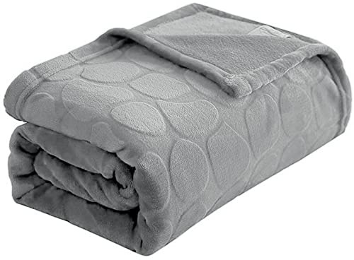 FY FIBER HOUSE Flanell Fleece Decken, Flauschige Kuscheldecken, Superweiche leichte Mikrofaser mit Steindruck für Couch/Sofa (150cm x 200 cm, Grau)