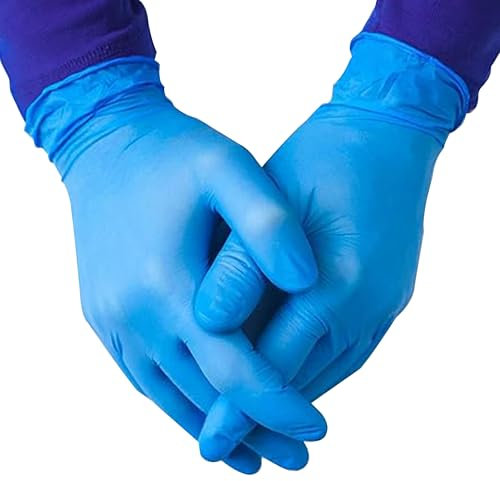 eatasty Disposable Gloves, Size L, Pack of 100, Blue Vinyl Gloves, Powder Free, Latex Free, Comfortable Fit, Suitable for Food Handling, Cleaning, Hairdressing & Multi-Purpose Use