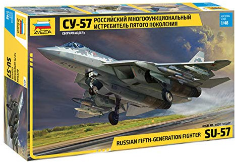 Zvezda 530004824 1:48 Sukhoi SU-57 - Modellbausatz,Plastikbausatz, Bausatz zum Zusammenbauen, detaillierte Nachbildung Mehrfarbig