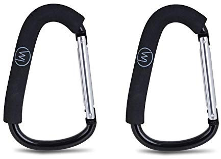 Wicked Chili 2X Taschenkarabiner für Kinderwagen, XXL-Kinderwagenhaken, Universalhaken, Haken für Wickeltasche, Einkaufshaken für Buggy, Organizer - aus Metall, mit Anti-Kratz-Schaum