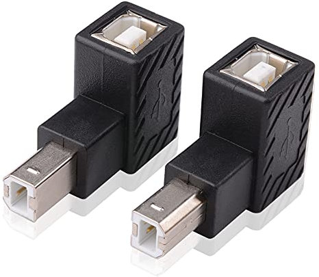 iYueMps USB B Printer Adapter, 2 Pack 90 Degree USB 2.0 Type B Male to Female Printer Adapter for Printers, Scanners, Mobile Hard Drives (Left+Right)