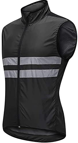 IQOAIJ Chaleco Cortavientos Ciclismo Hombre Mujer Chaleco Bici Reflectante Impermeable Chaleco Bicicleta Transpirable Chaleco Mangas Chaqueta Sin Mangas Cortavientos,Negro,XXL