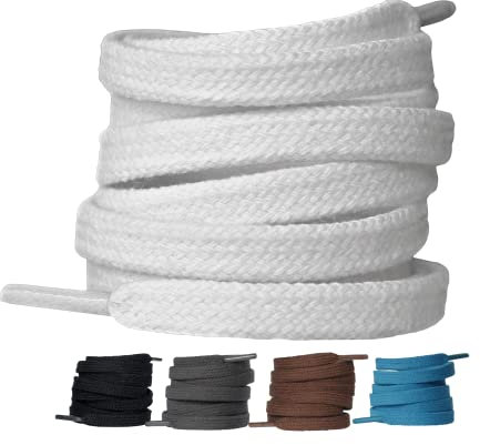 LaceHype 2 par – skosnören 100 % bomull platta slitstarka skosnören för sneakers, sportskor, löparskor, sneakers (vit, 140)