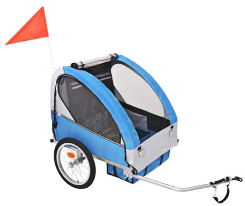 INLIFE Rimorchio per bicicletta per bambini, grigio e blu, 30 kg, 11,4 kg, 91372