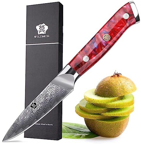 WILDMOK Peeling coltello, 9cm tagliente frutta coltello universale giapponese VG 10 Supersteel 67 strati coltello in acciaio Damasco per intagliare e sbucciare