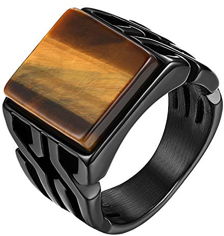 OIDEA Anello da uomo in acciaio inox con occhio di tigre, stile rock and roll punk, varie dimensioni, nero