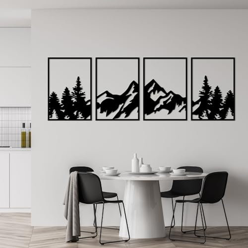 ESTART 4 Stück Metall-Berg-Wandkunst, große Berge Wanddekoration, Bergwald, dekoratives Gemälde, geeignet für Wohnzimmer, Schlafzimmer, Büro, drinnen und draußen (Berge Flüsse groß)